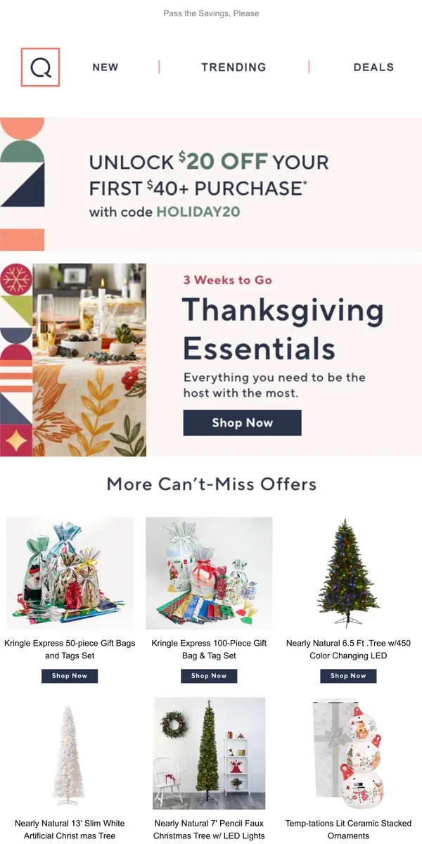 Email from QVC. Thanksgiving Prep: 3 Weeks to Go