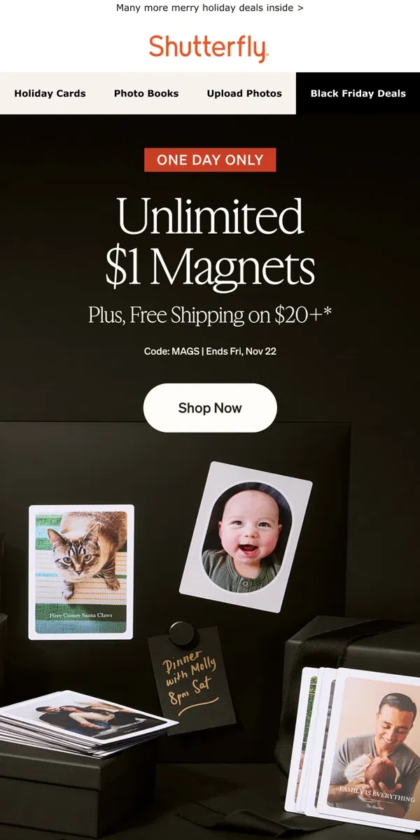 Email from Shutterfly. 🎁 Perfect stocking stuffers: $1 magnets (+ free shipping on $20+)