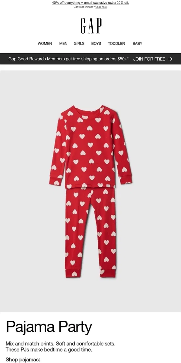 Email from GAP. PJs for staying warm & staying in