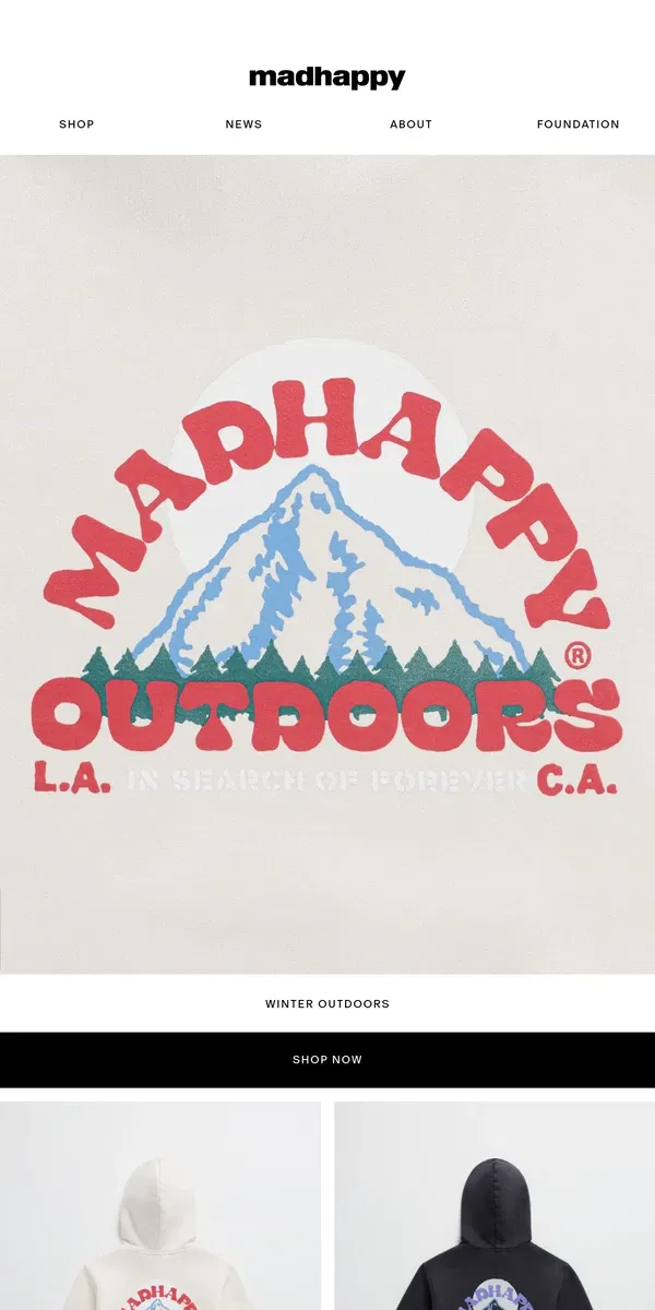 Email from Madhappy. Introducing Winter Outdoors