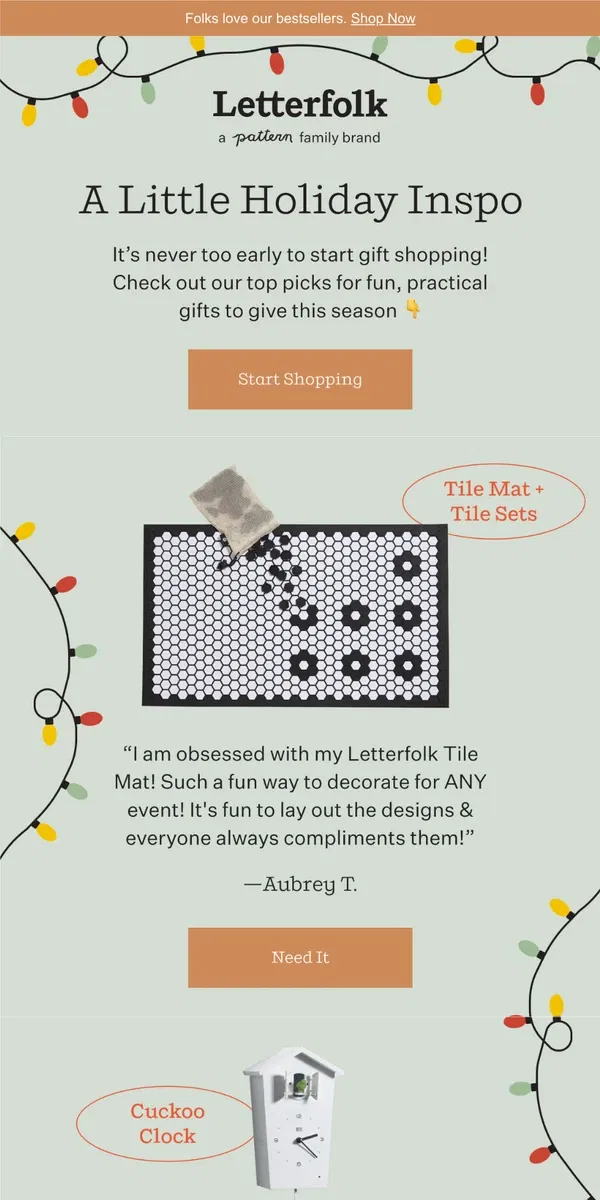 Email from Letterfolk. Our practical picks for holiday gifting