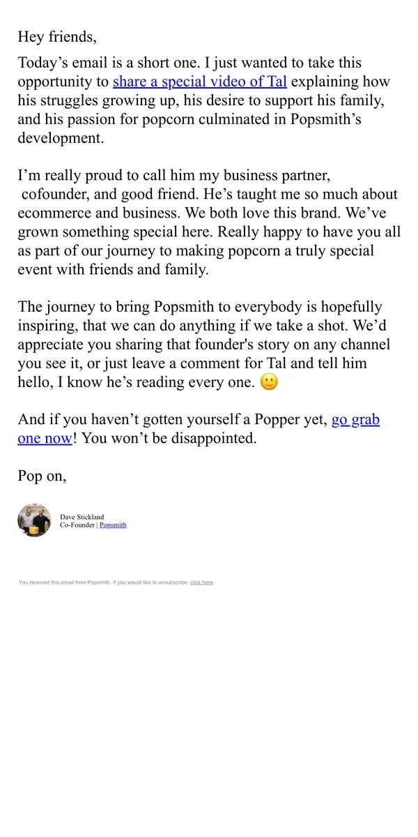 Email from Popsmith. A popcorn lover’s story