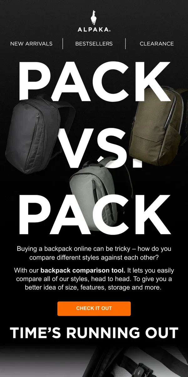 Email from ALPAKA. Compare Backpacks in 1 Click 🎒