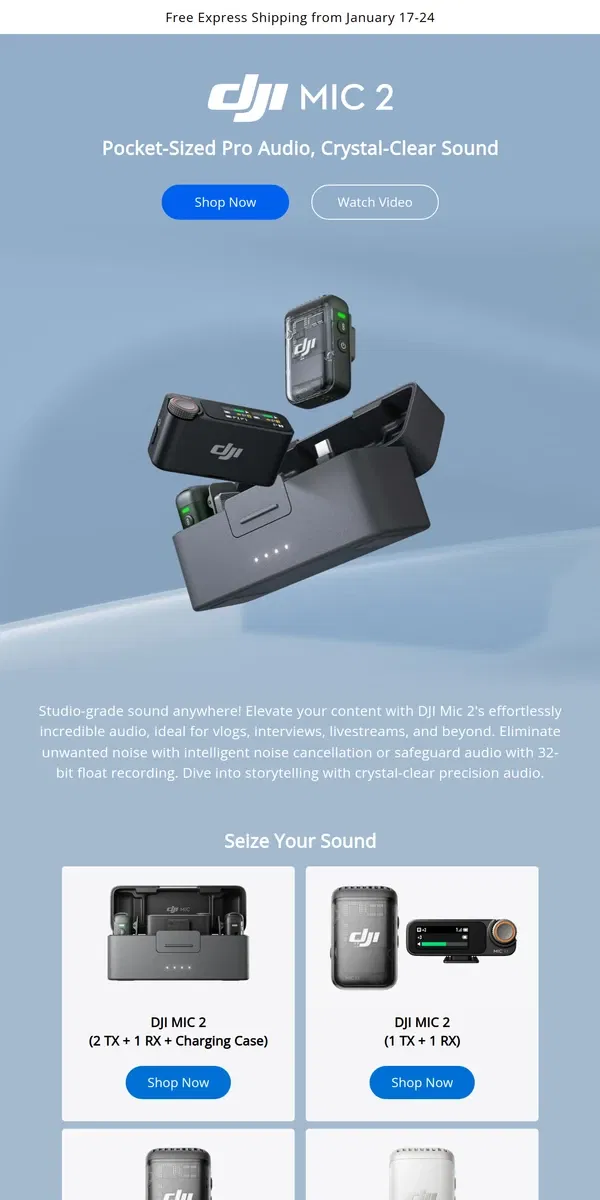 Email from DJI. DJI Mic 2 is Ready to Record!