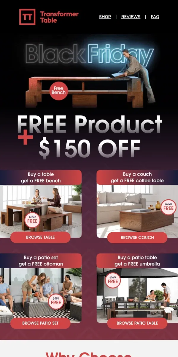 Email from Transformer Table. $1,000 OFF + Free Bench [BLACK FRIDAY DEALS]