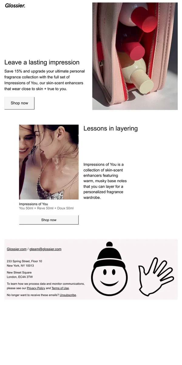 Email from Glossier. Save with Impressions of You