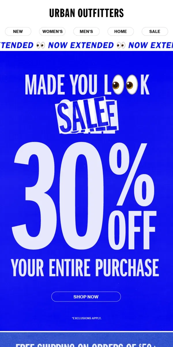 Email from Urban Outfitters. one more chance! 30% OFF YOUR PURCHASE →