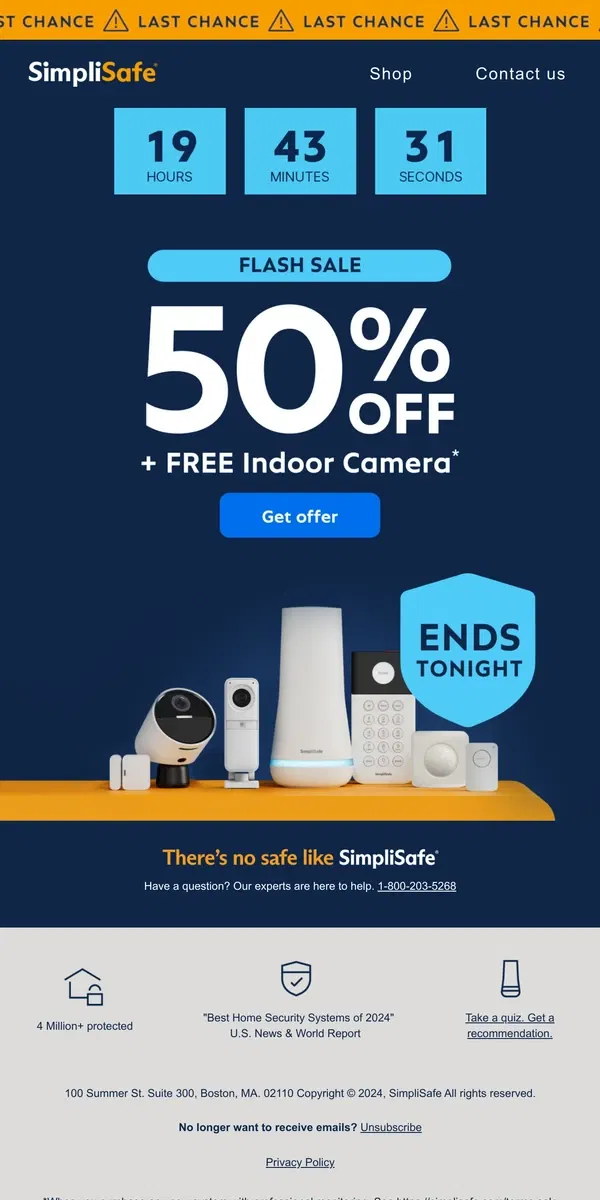 Email from SimpliSafe. Last chance: grab your prime-time offer before it's gone