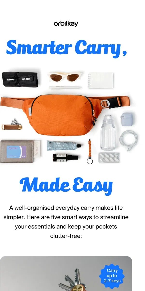 Email from Orbitkey. 5 Simple Ways to Carry Smarter