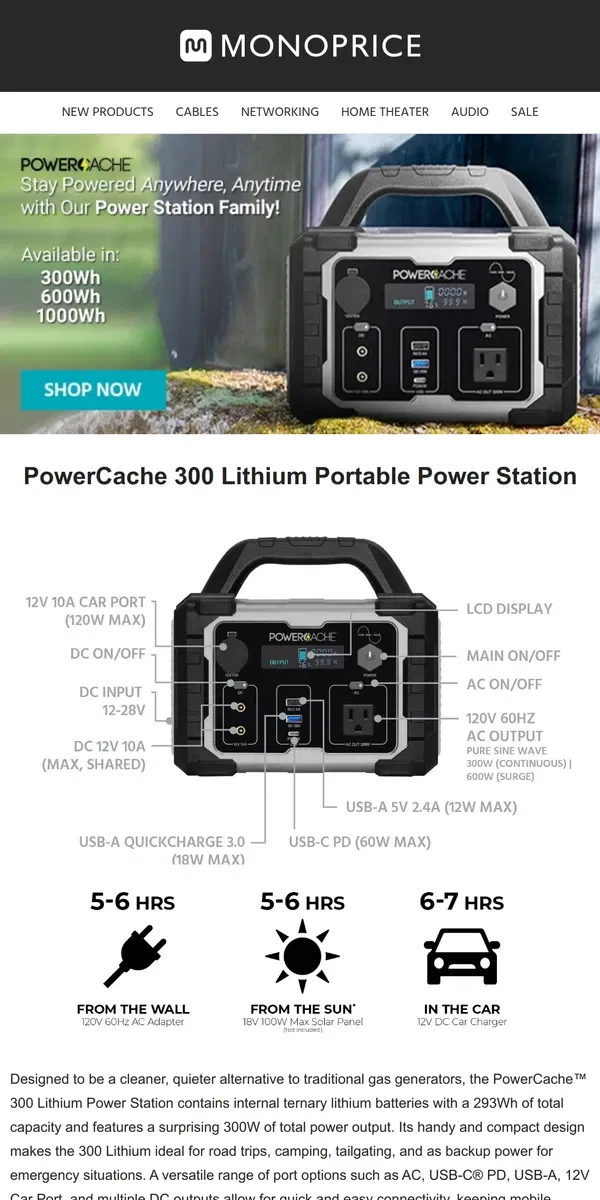 Email from Monoprice. ON SALE: PowerCache Portable Power Stations 🔋