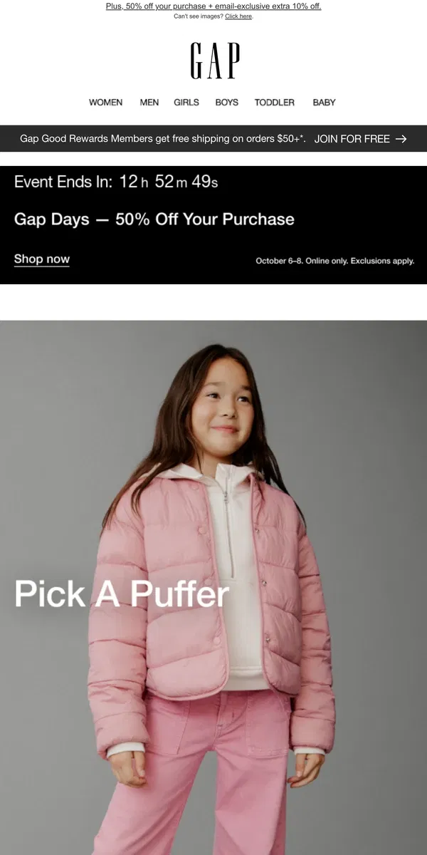 Email from GAP. NEW PUFFER JACKETS