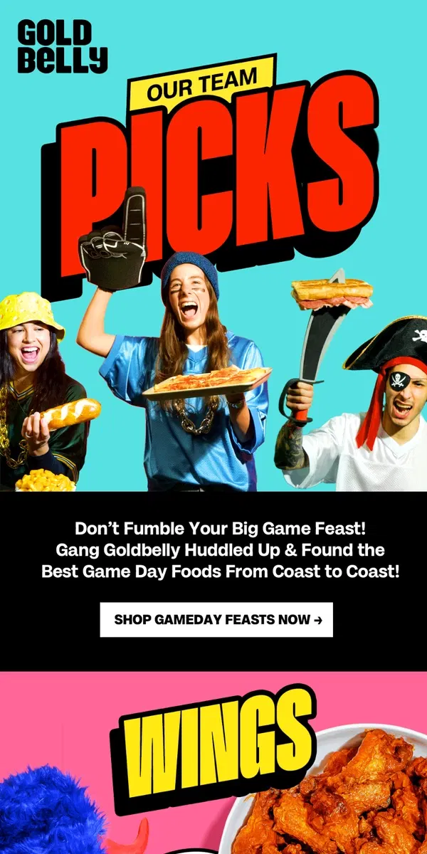 Email from Goldbelly. Staff Picks: Top 10 Game Day Faves 🏈