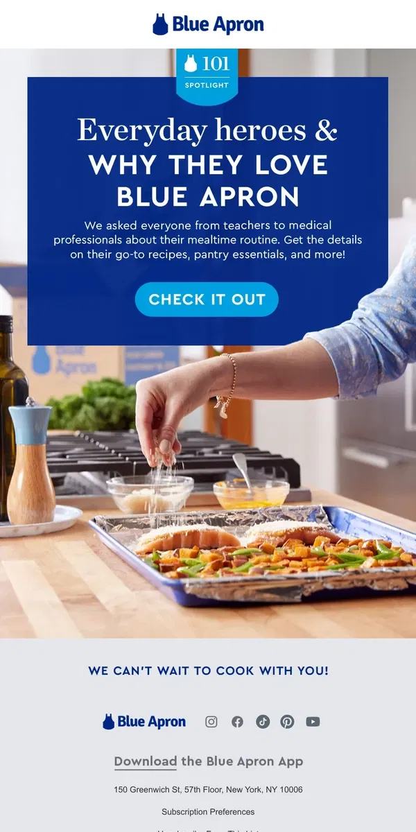 Email from Blue Apron. See how these everyday heroes make mealtime easy.