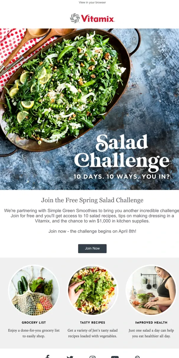 Email from Vitamix. Join the Spring Salad Challenge!