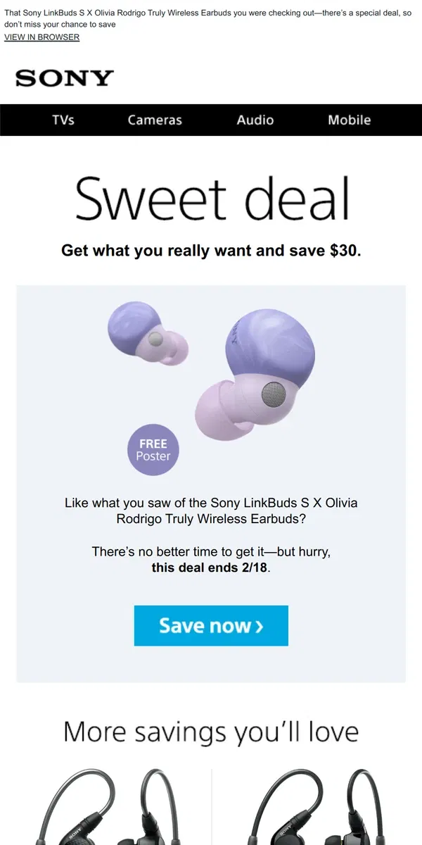 Email from Sony. You Saw It, You Loved It, Now Get It | Plus, Save $30