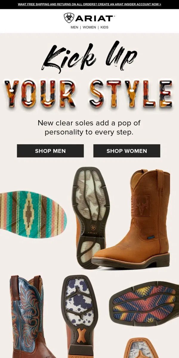 Email from Ariat. Clear Soles, Cool Prints­