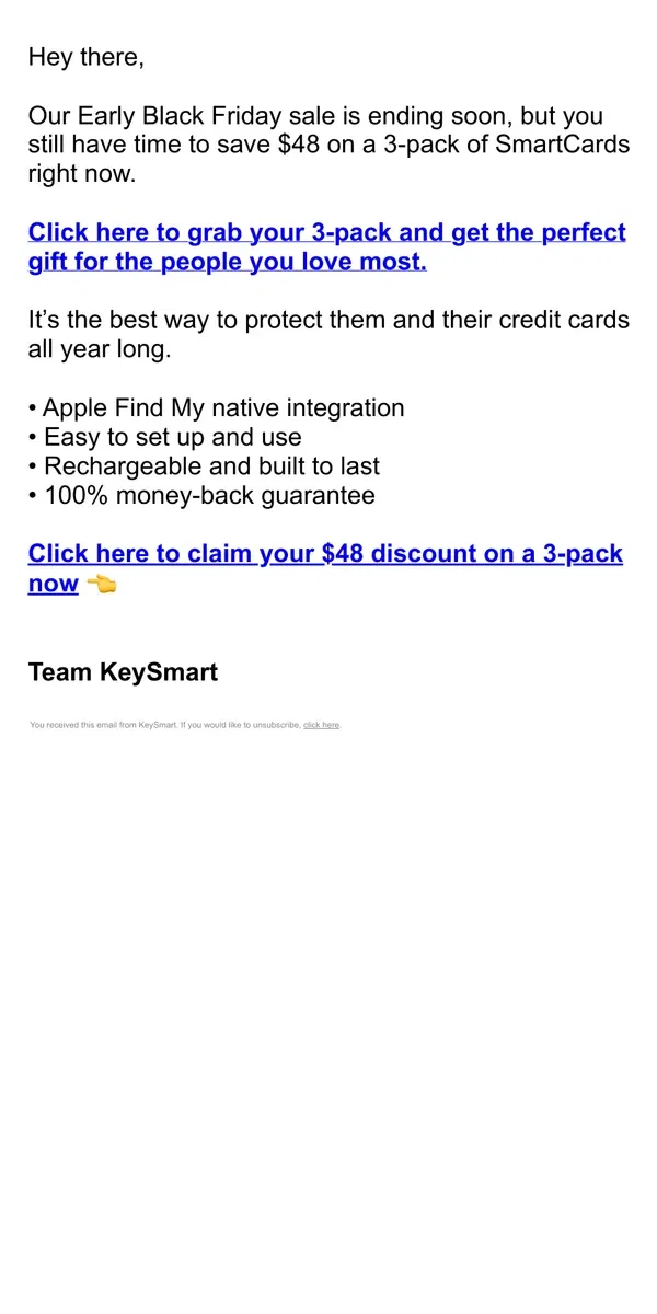 Email from KeySmart. Save $48 on a 3-pack 🔥 SmartCard tracking devices