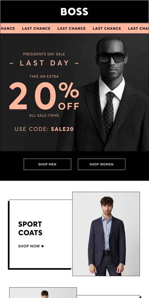 Email from HUGO BOSS. Final Hours! Extra 20% Off All Sale