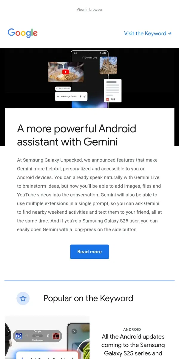 Email from Google. Here’s what’s new in the Gemini app on Android