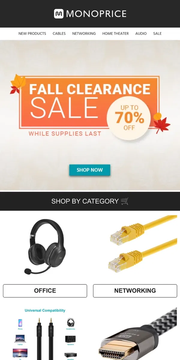 Email from Monoprice. CLEARANCE SALE | Up to 70% OFF