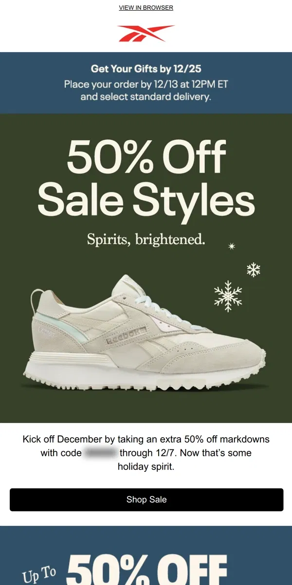 Email from Reebok. Holiday szn savings inside >>