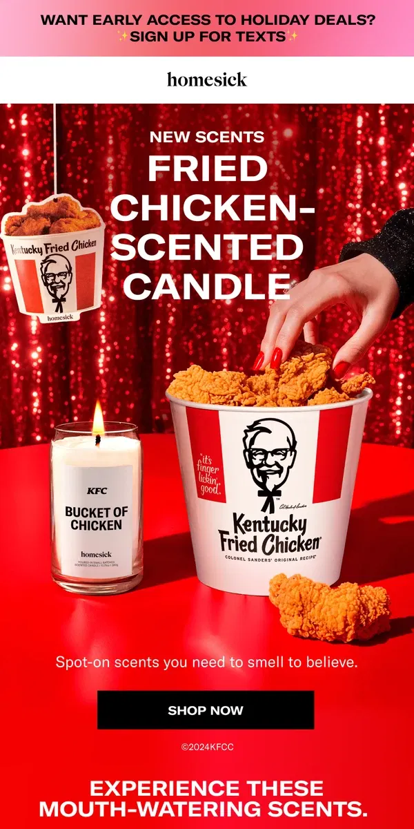 Email from Homesick Candles. KFC x Homesick 🍗🕯️