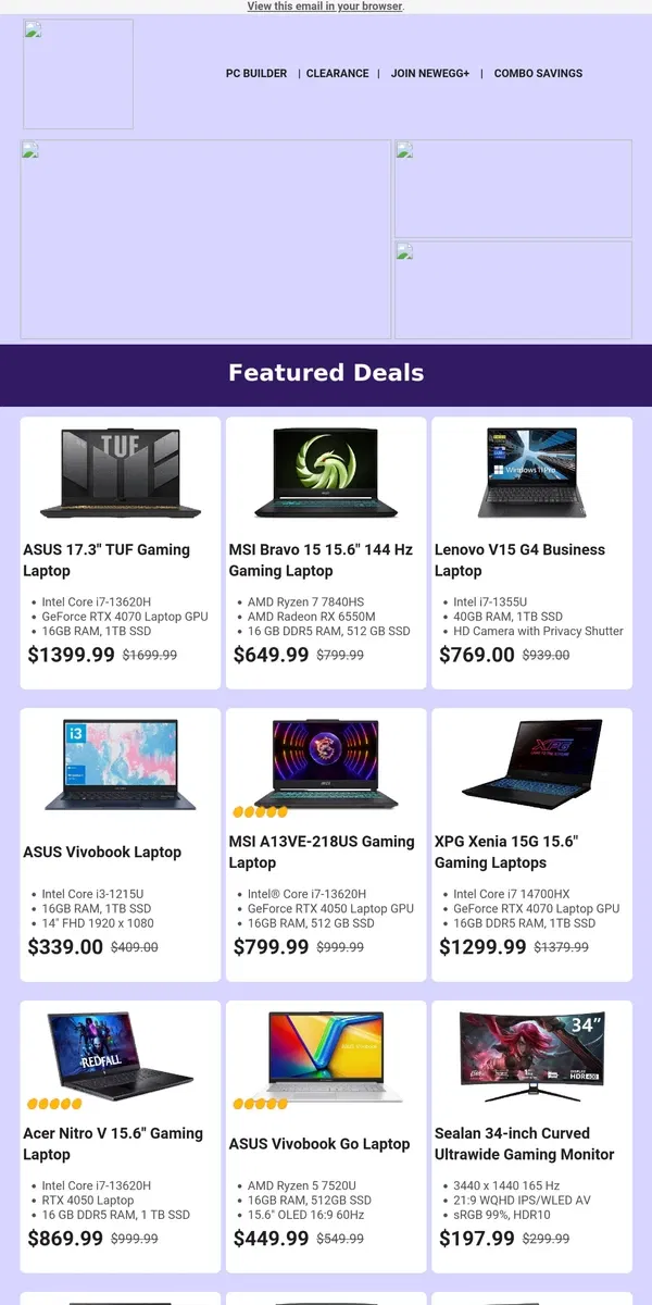 Email from Newegg. $569.00 Get Acer Aspire 3 Laptop!