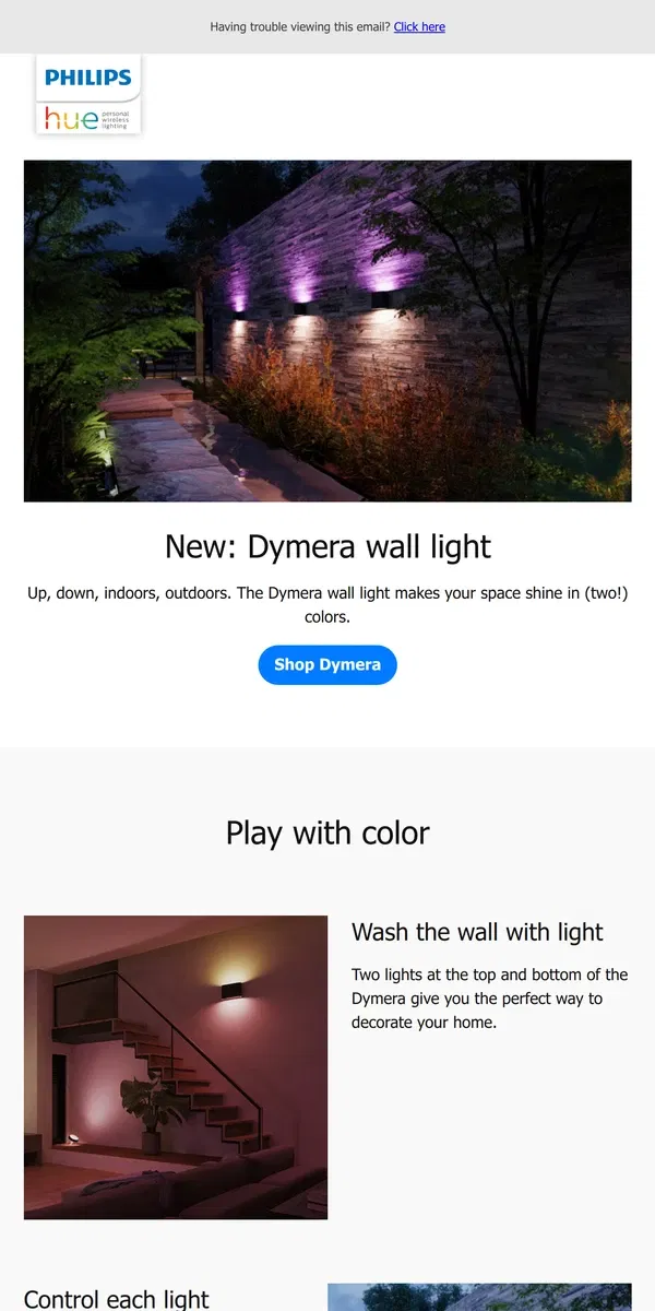 Email from Philips Hue. New! Dymera wall light