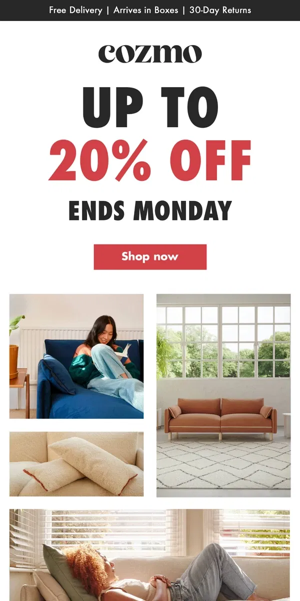 Email from Cozmo Home. Our sale ends Monday