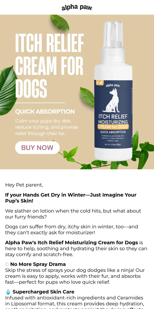 Email from Alpha Paw. Help your pups dry winter skin with this ▶️