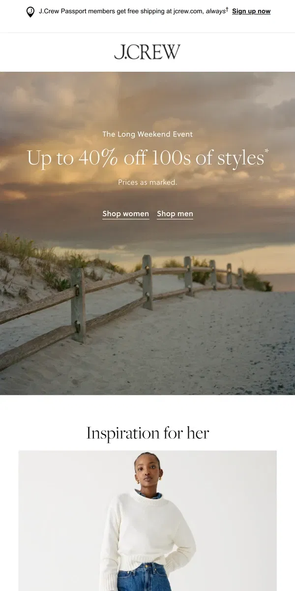 Email from J.Crew. 100s of styles. Up to 40% off. Go, go, go!