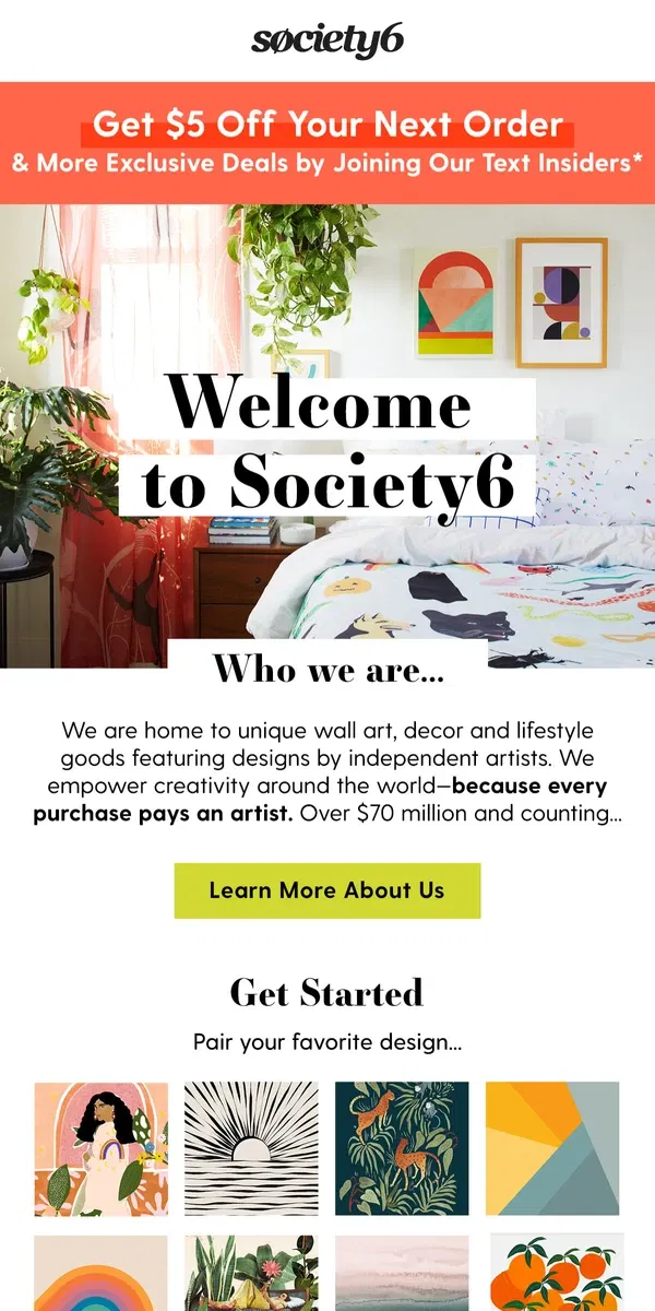 Email from Society6. Welcome to Society6