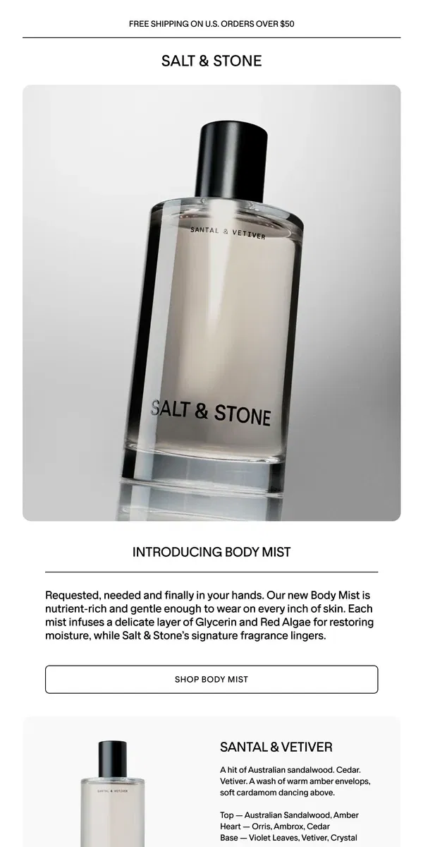 Email from SALT & STONE. Body Mist Is Here