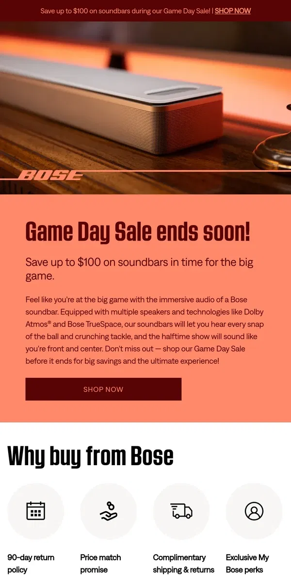 Email from Bose. Don't miss out: save up to $100 on soundbars!