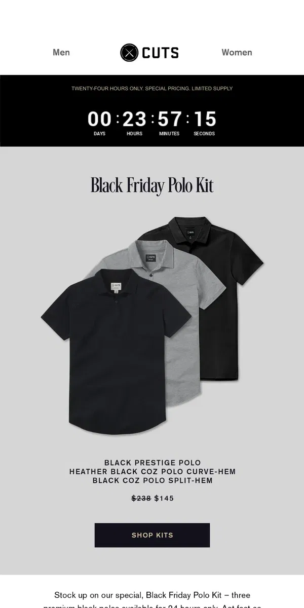 Email from Cuts. 🔥 24-Hour Offer: Black Friday Polo Kit