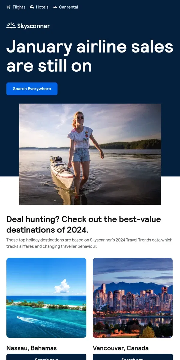 Email from Skyscanner. January airline sales are still in full swing ✈️
