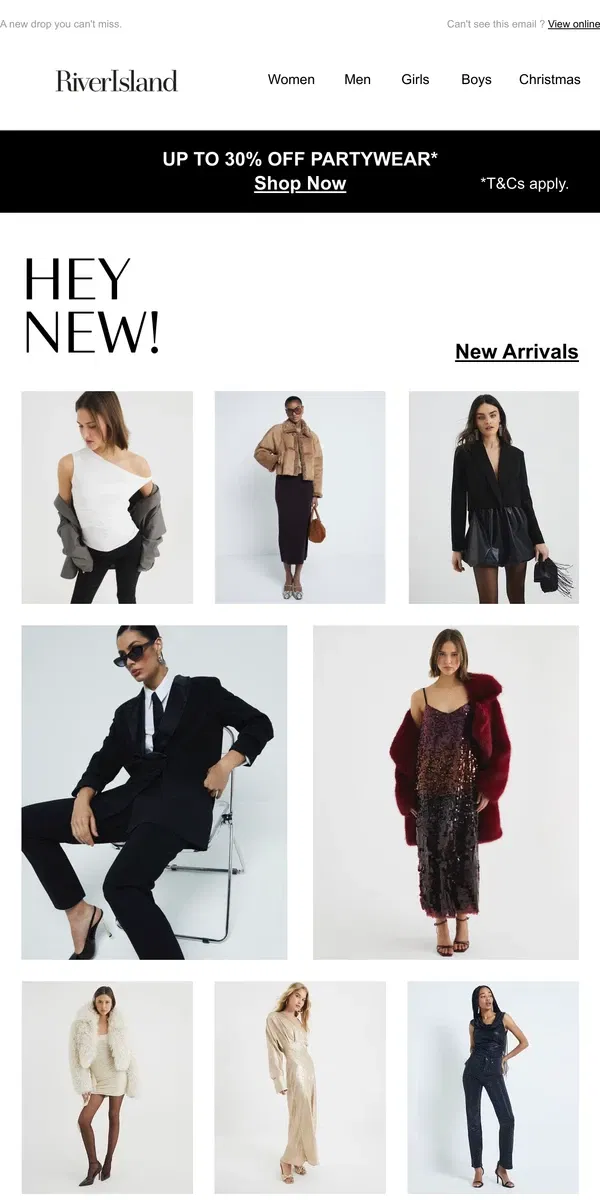 Email from River Island. New partywear making an entrance