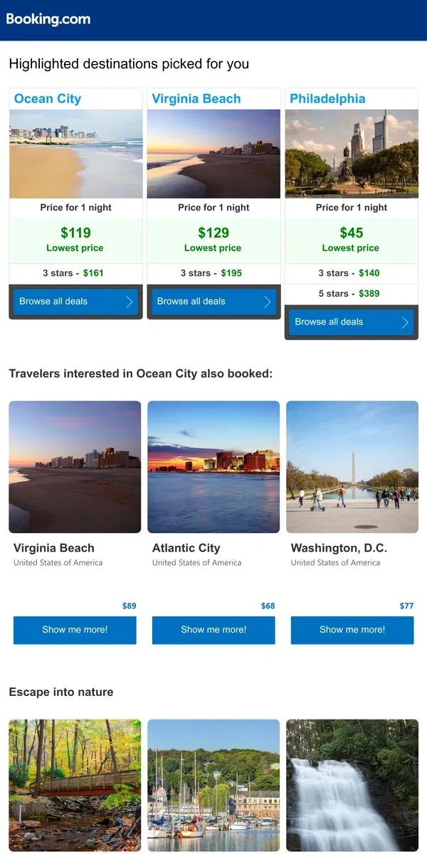 Email from Booking.com. Find the best prices for Ocean City, Virginia Beach, and more