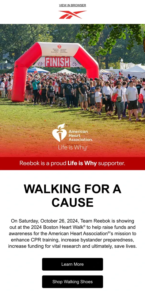 Email from Reebok. Walking for a good cause 👟