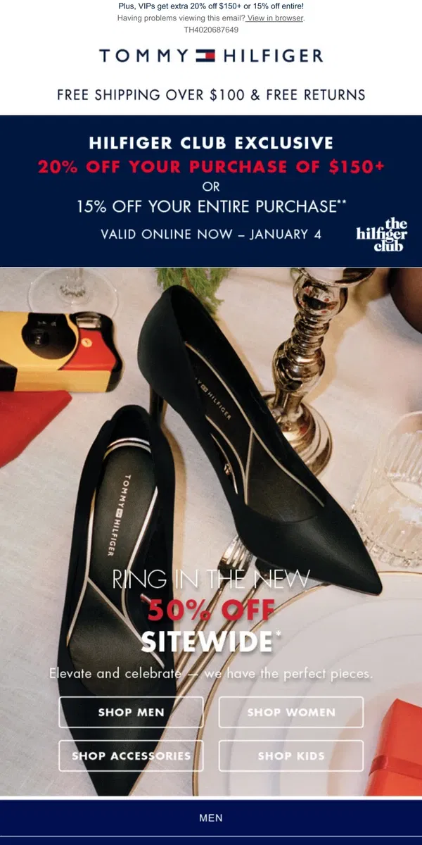 Email from Tommy Hilfiger. Party time — 50% off sitewide!