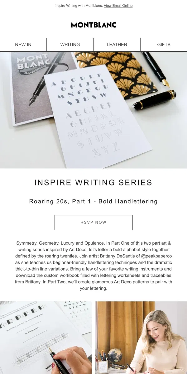 Email from Montblanc. Join our Next Inspire Writing Class, Celebrating the Roaring 20s!