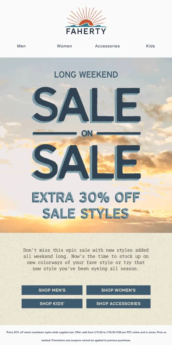 Email from Faherty. Sale On Sale: Save An Extra 30% OFF