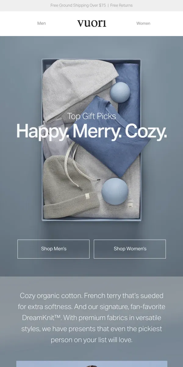 Email from Vuori. Give The Gift Of Effortless Comfort