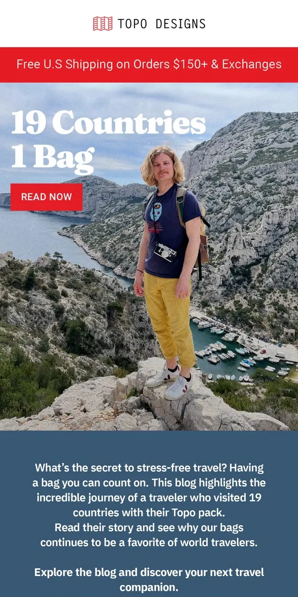 Email from Topo Designs. 🗺️ 19 Countries, 1 Bag - Read the story