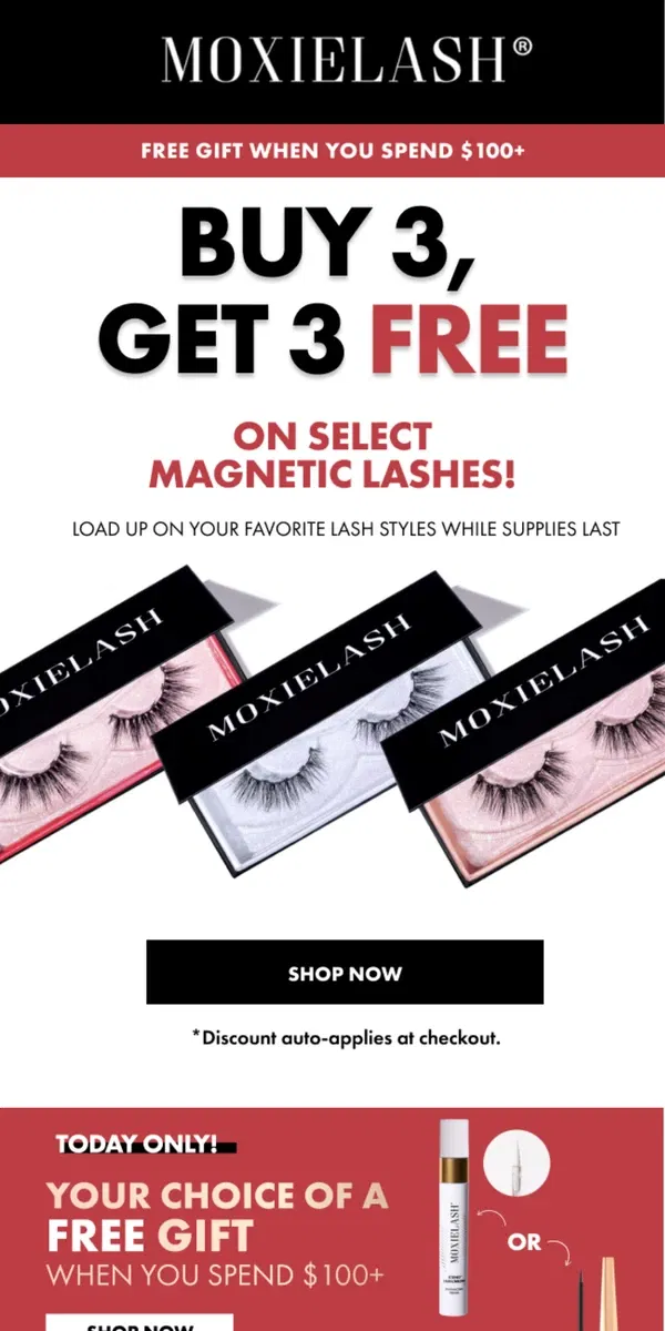 Email from MoxieLash. Buy 3, Get 3 Magnetic Lashes FREE – Your Favorite Lashes Are Waiting!