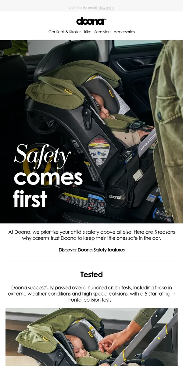 Email from Doona. Why parents trust Doona with car seat safety 🚗