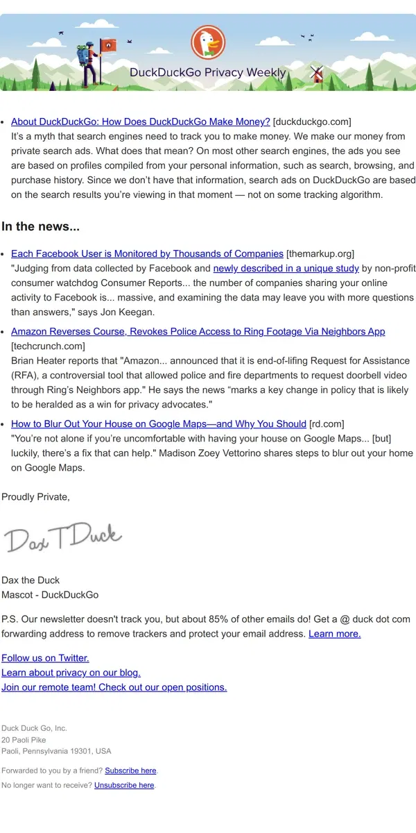 Email from DuckDuckGo. [ DuckDuckGo Privacy Weekly ] For Feb 1, 2024