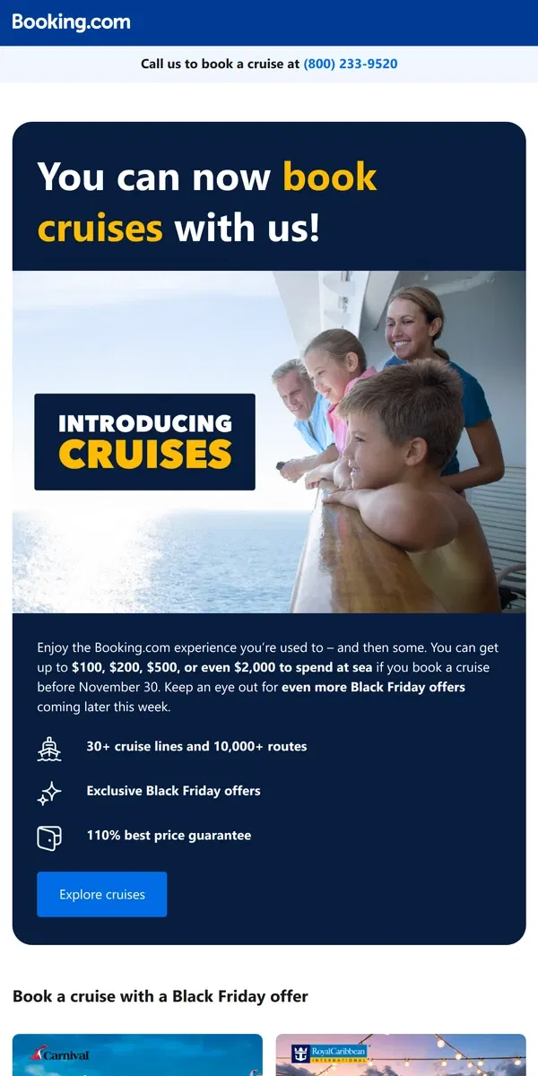 Email from Booking.com. We launched cruises – book them with exclusive Black Friday offers 💸