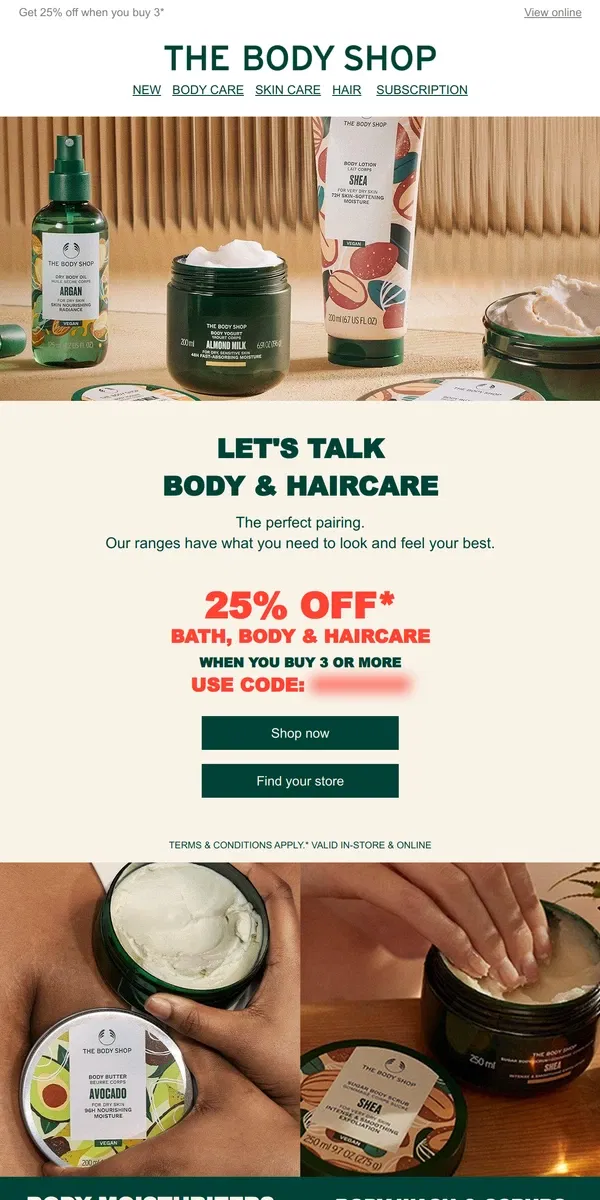 Email from The Body Shop. Let's talk body & haircare