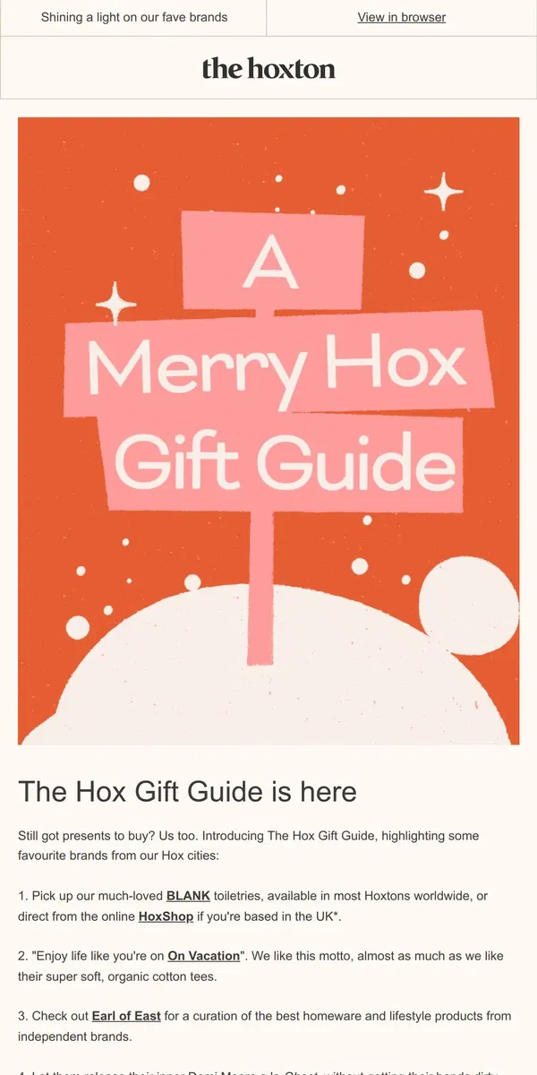 Email from The Hoxton. A Very Merry Hox Gift Guide